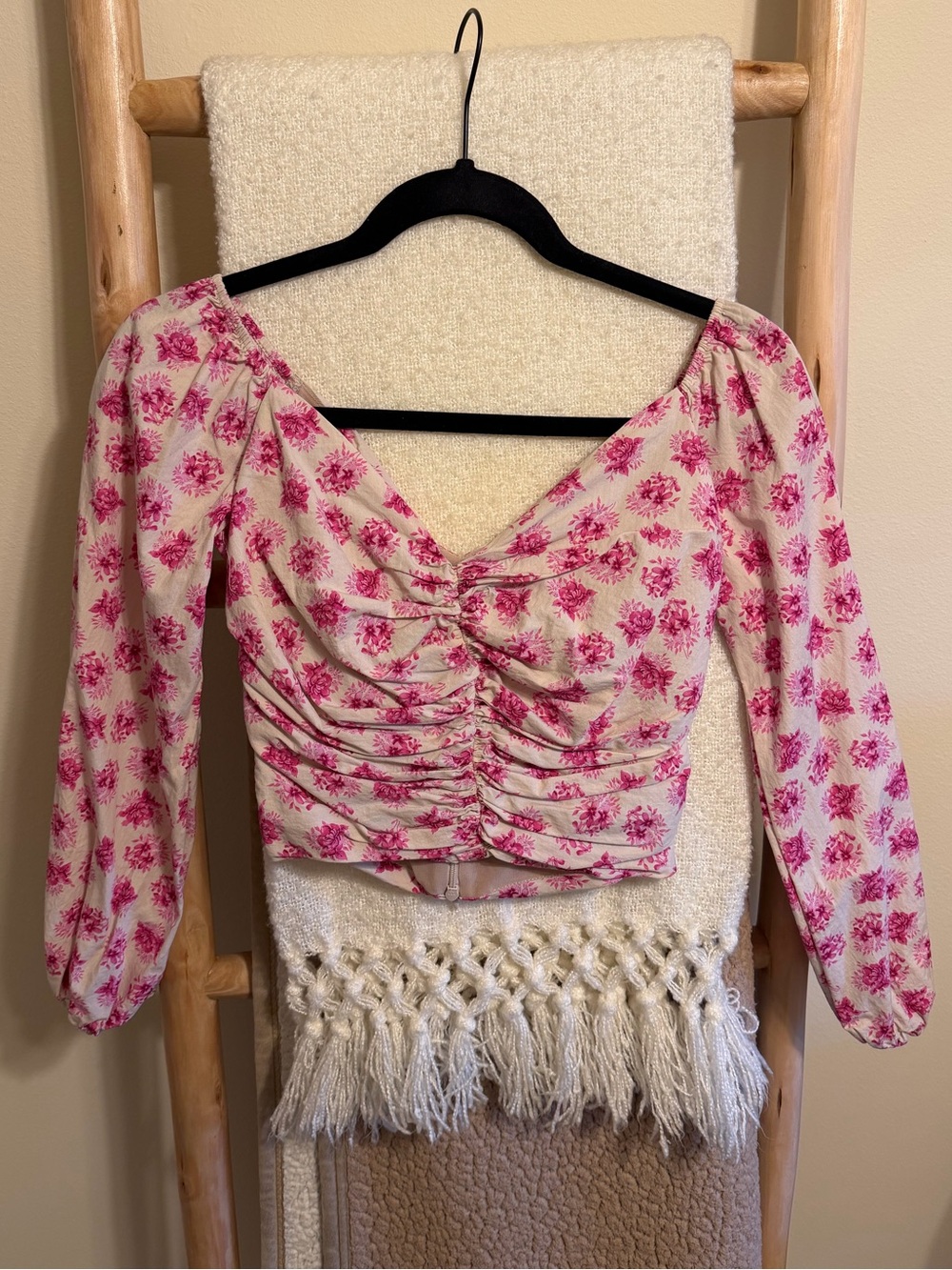 ZARA Floral Off-Shoulder Crop Top - Pink Floral